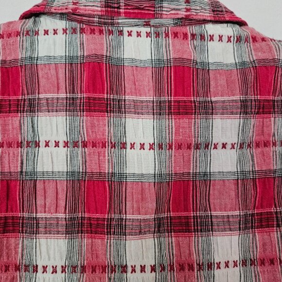 Lemon Grass Shirt Ladies Small Red White Plaid 3/4 Sleeve Button Front - Picture 4 of 6